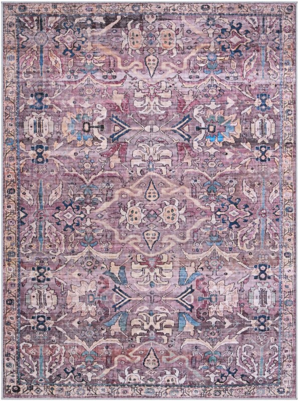 5' 3 x 7' Gaskell · Traditional floral rug, pink and blue
