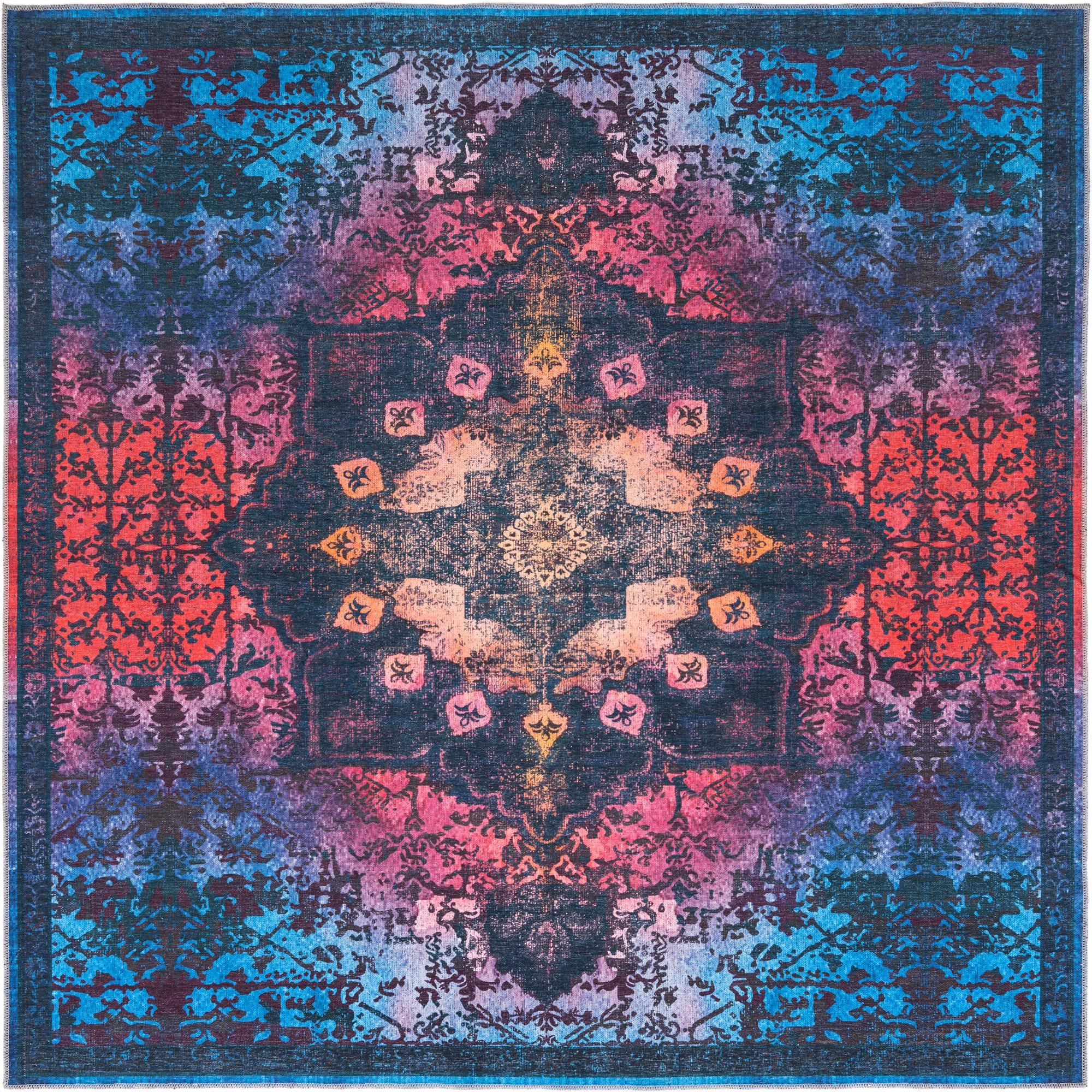 7' 3 x 7' 3 Rideout · Distressed medallion Washable Rug, multicolor and black