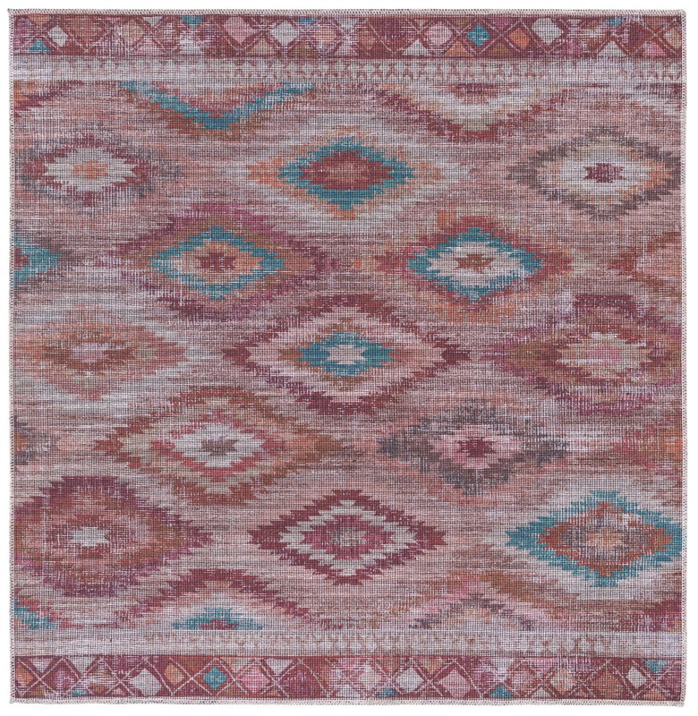 5' 3 x 5' 3 Uttley · Diamond tribal Washable Rug, terracotta and turquoise