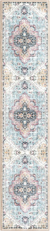 2' 2 x 10' Wright · Medallion rug, seaglass and rose
