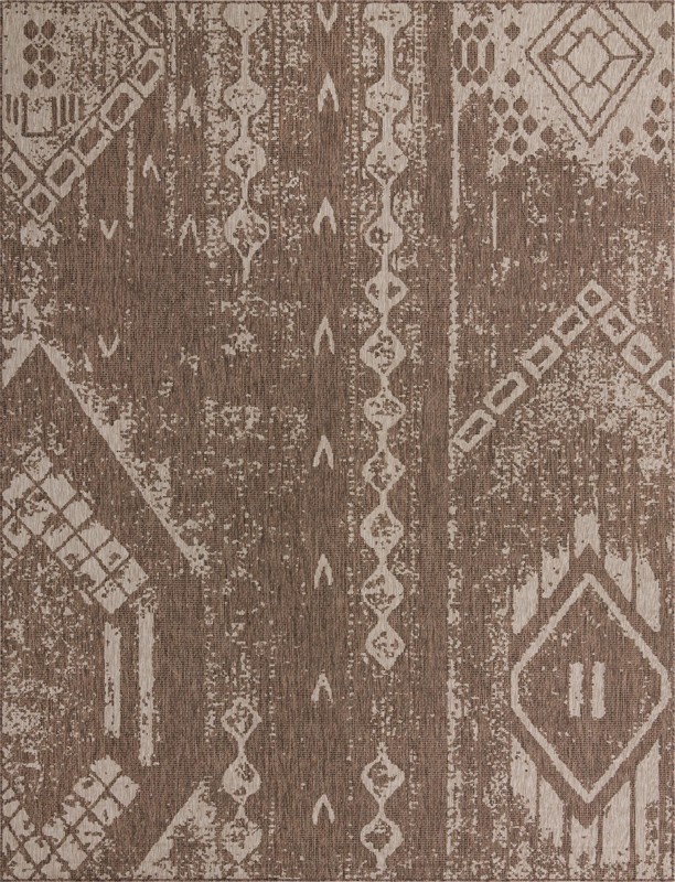 10' x 13' Wildman · Tribal geometric Outdoor Rug, brown and ivory