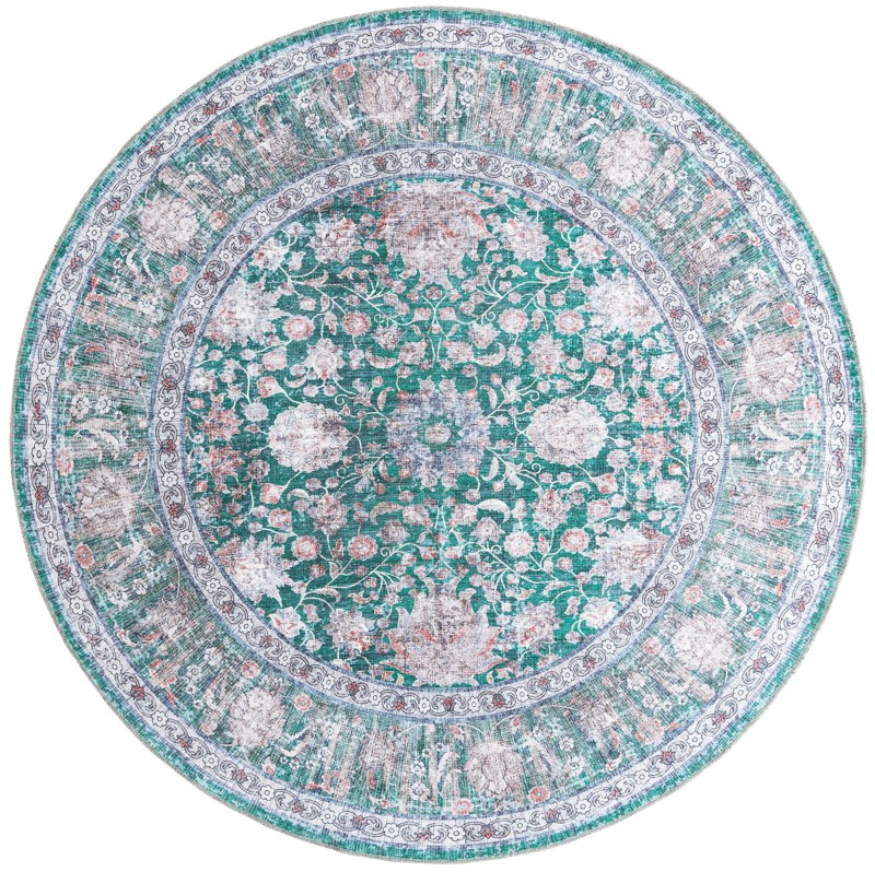 7' 10 x 7' 10 Bertie · Floral Washable Rug, emerald and ivory