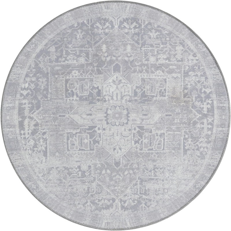 Clive · Faded medallion Washable Rug, gray and ivory