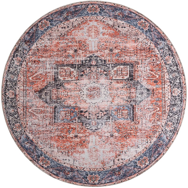 7' 10 x 7' 10 Travers · Medallion rug, rust and navy