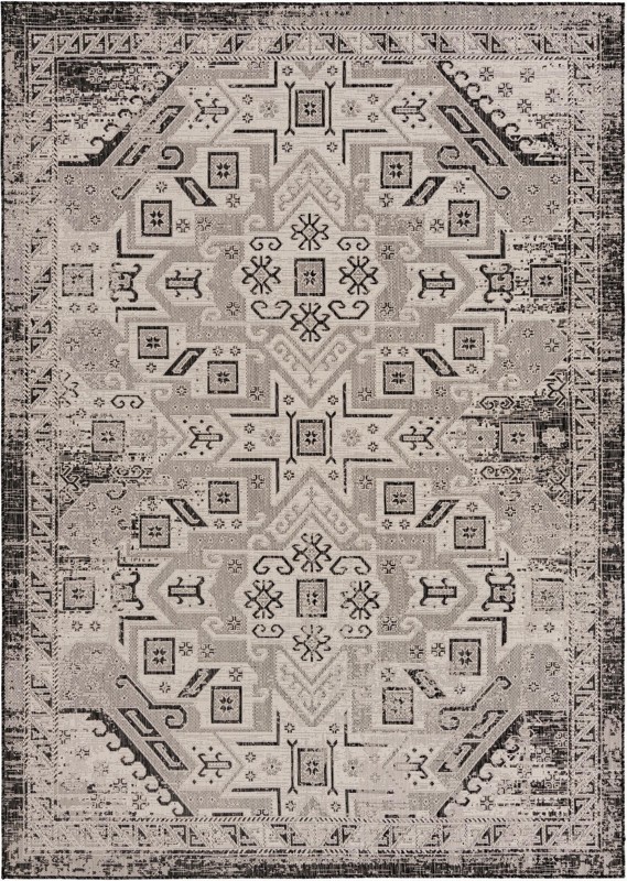 7' 10 x 11' Estuary · Border Outdoor Rug, charcoal gray