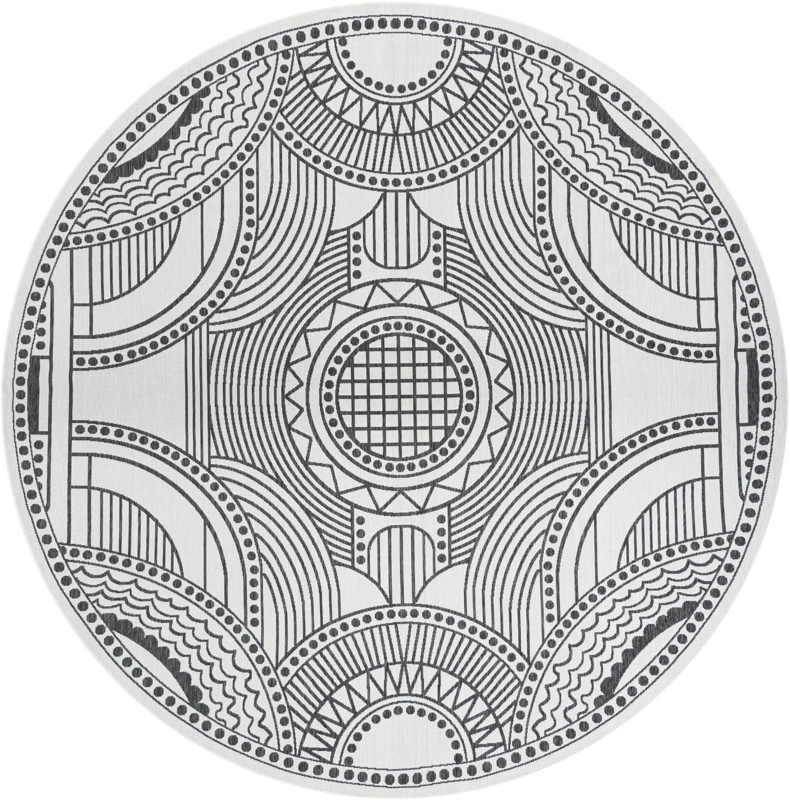 12' x 12' Brough · Medallion Outdoor Rug, white and black