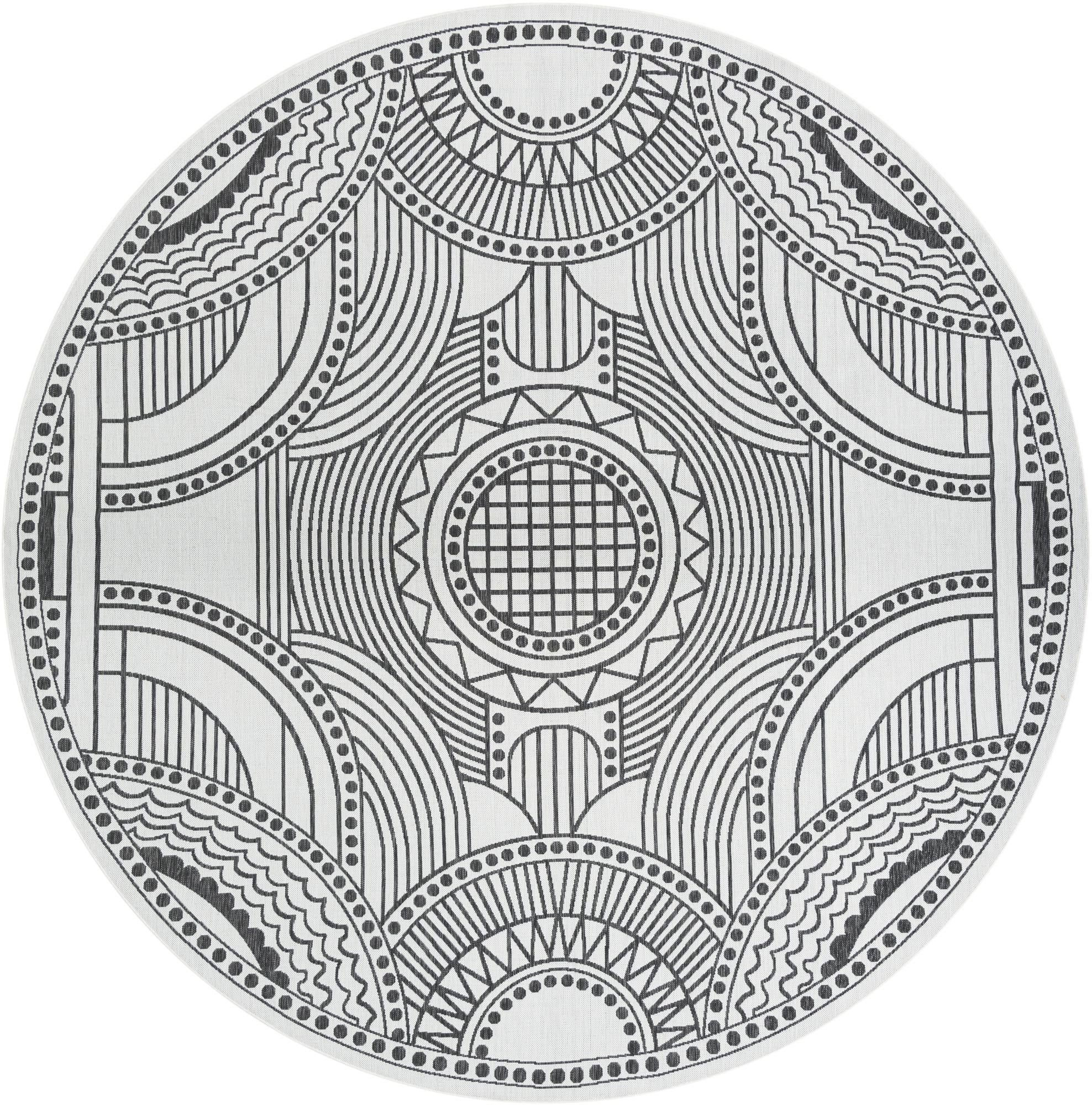 12' x 12' Brough · Medallion Outdoor Rug, white and black