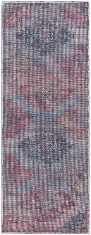 2' x 5' Perley · Geometric medallion Washable Rug, antique blue