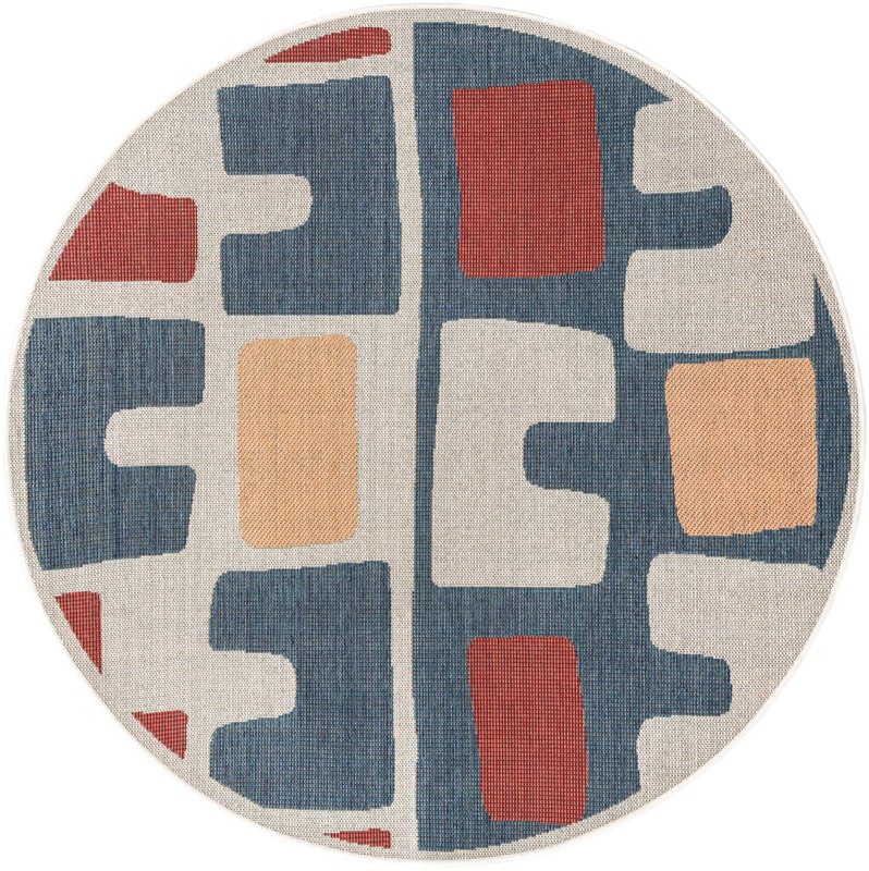 6' 1 x 6' 1 Wainwright · Abstract Outdoor Rug, ivory and blue