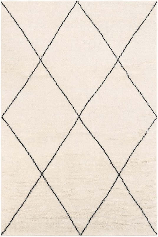 5' 1 x 8' Hailey · Diamond trellis Wool Rug, ivory and black