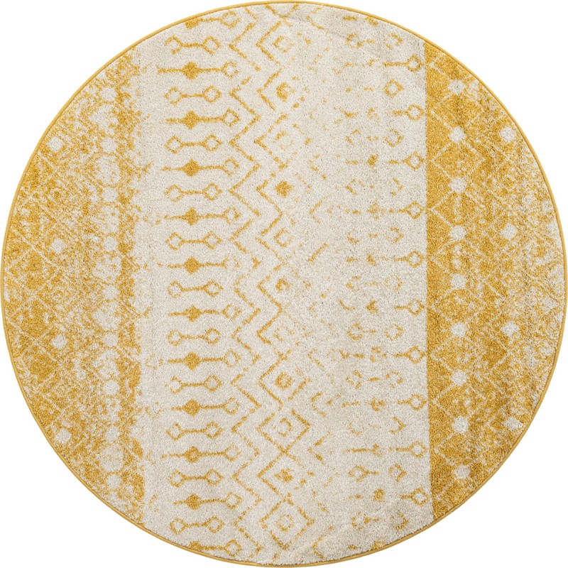 6' x 6' Vernon · Geometric oval rug, yellow and ivory