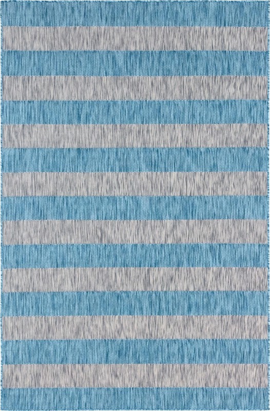 6' x 9' Dahlia · Striped Outdoor Rug, aqua