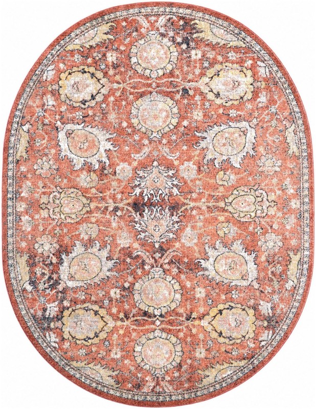 7' 10 x 10' 2 Ansel · Distressed medallion rug, brick red and beige