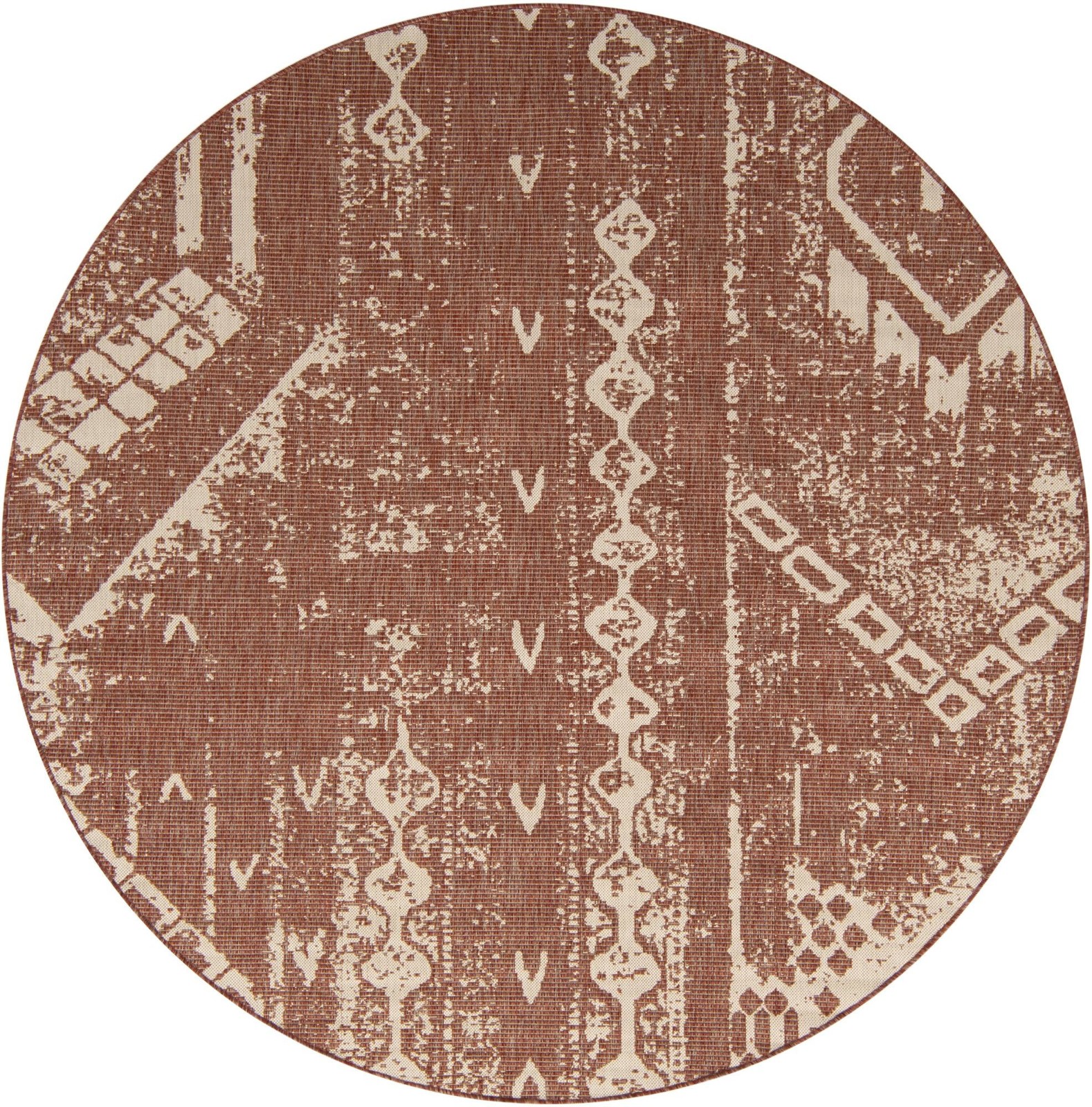 7' 10 x 7' 10 Wildman · Tribal geometric Outdoor Rug, rust and ivory