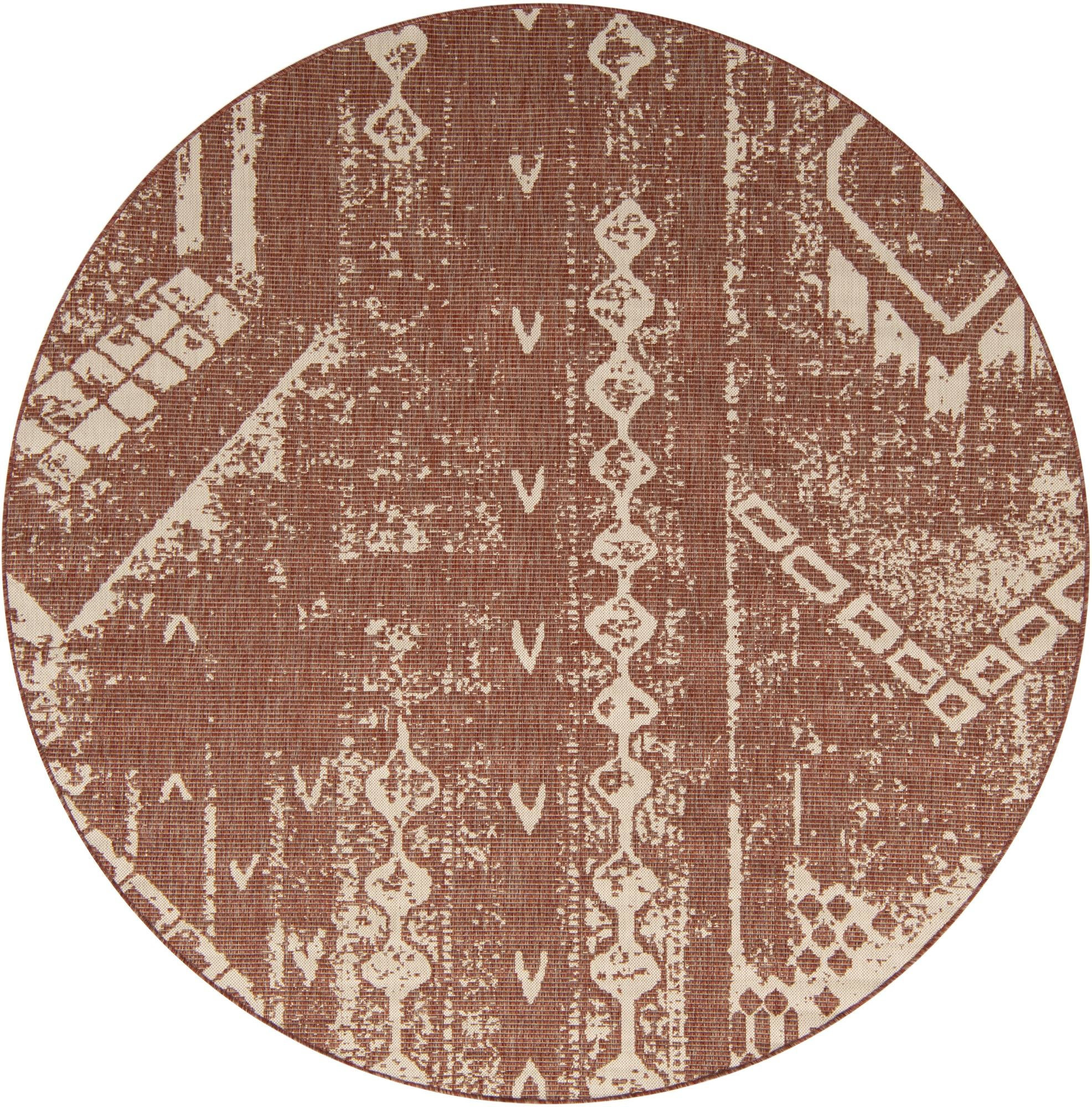 7' 10 x 7' 10 Wildman · Tribal geometric Outdoor Rug, rust and ivory