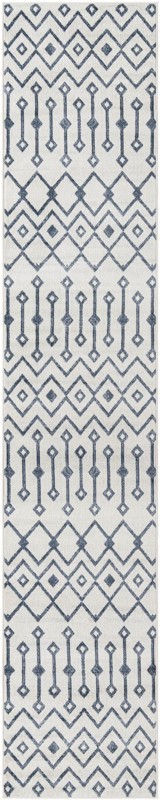 2' 7 x 13' Eugene · Geometric rug, white and navy
