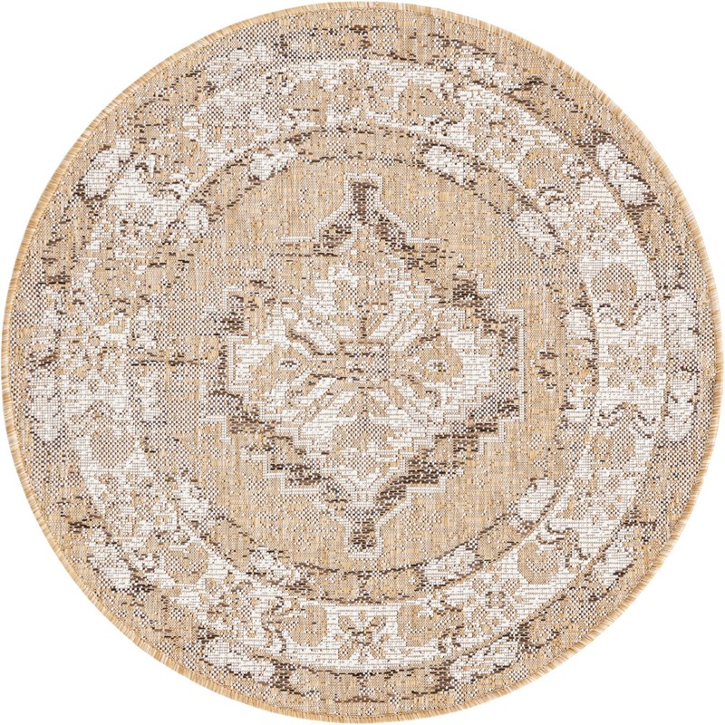 3' x 3' Wylie · Medallion Outdoor Rug, natural and brown