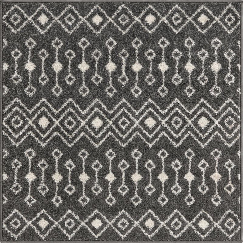 3' 3 x 3' 3 Boswell · Geometric tribal rug, dark gray and ivory