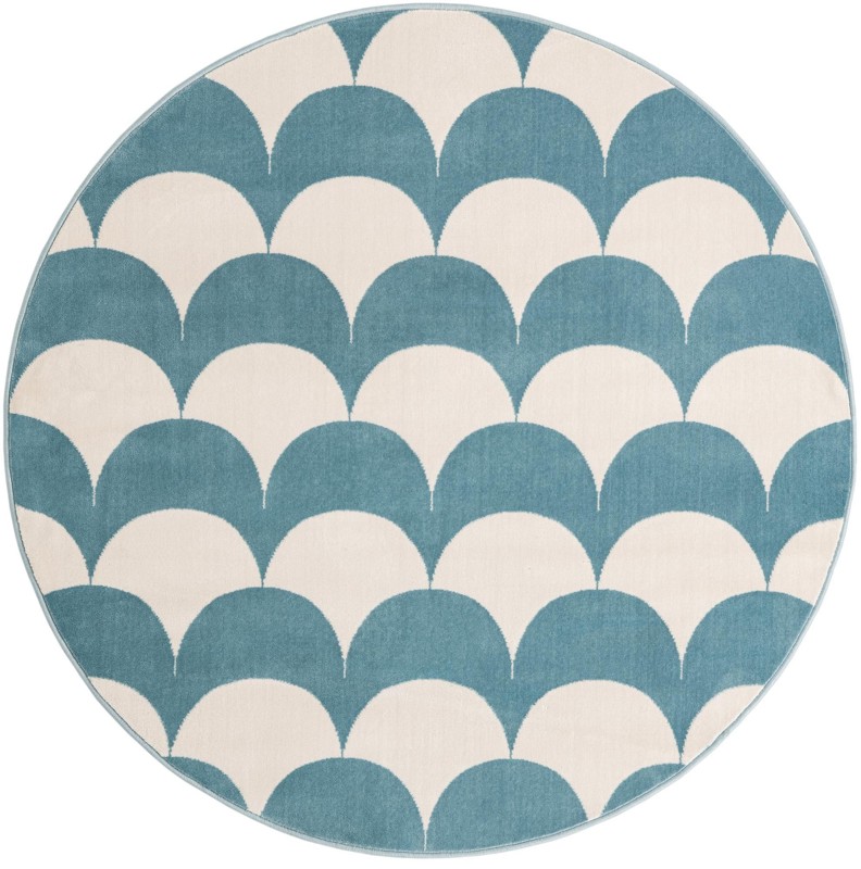 Ocala · Scallop geometric rug, blue and ivory