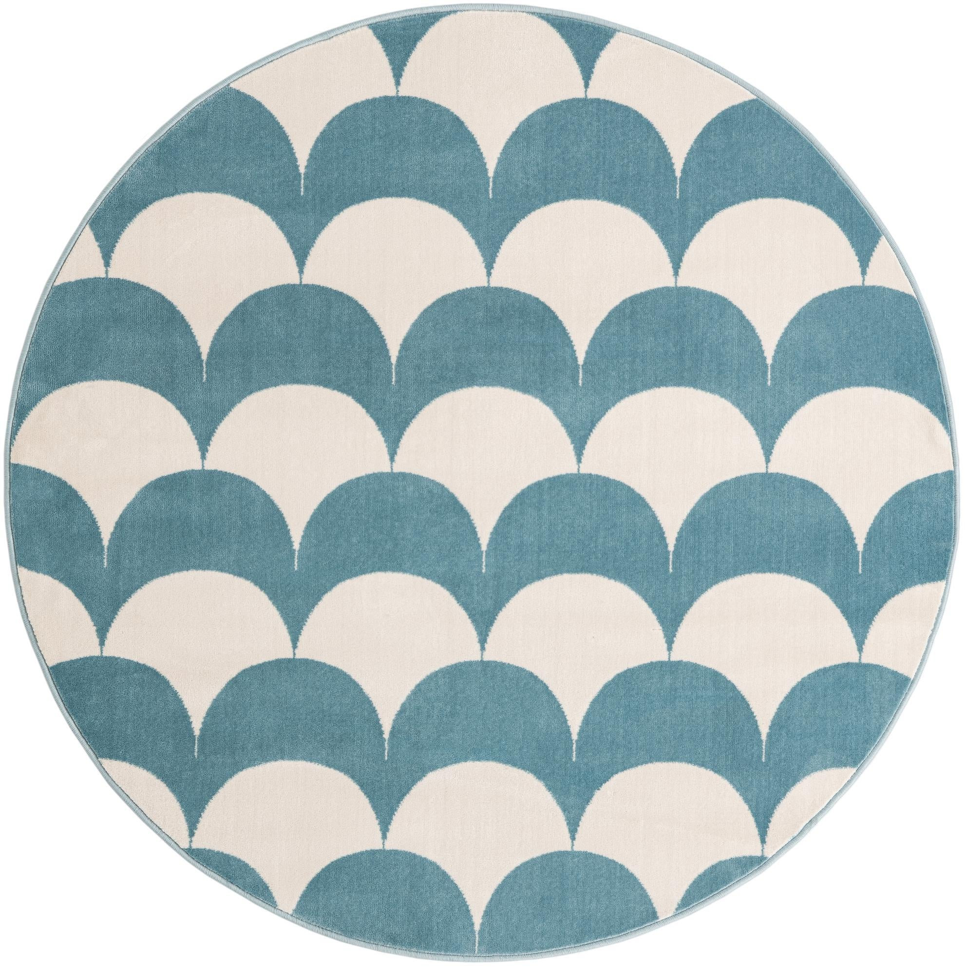 5' 3 x 5' 3 Ocala · Scallop geometric rug, blue and ivory
