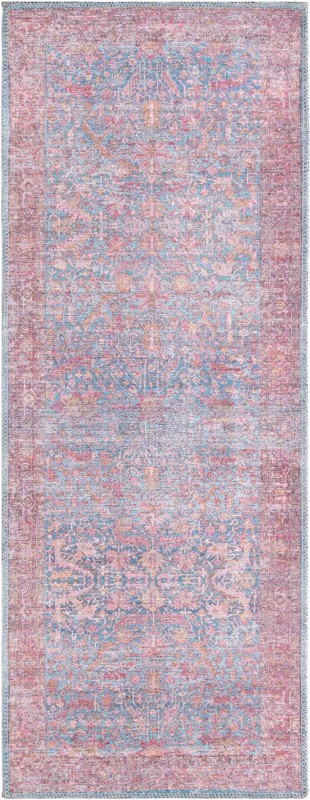 2' x 5' Folsom · Distressed medallion Washable Rug, pink and blue
