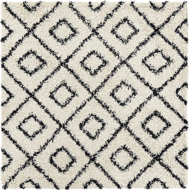 5' 3 x 5' 3 Brock · Geometric diamond Shag Rug, black and cream