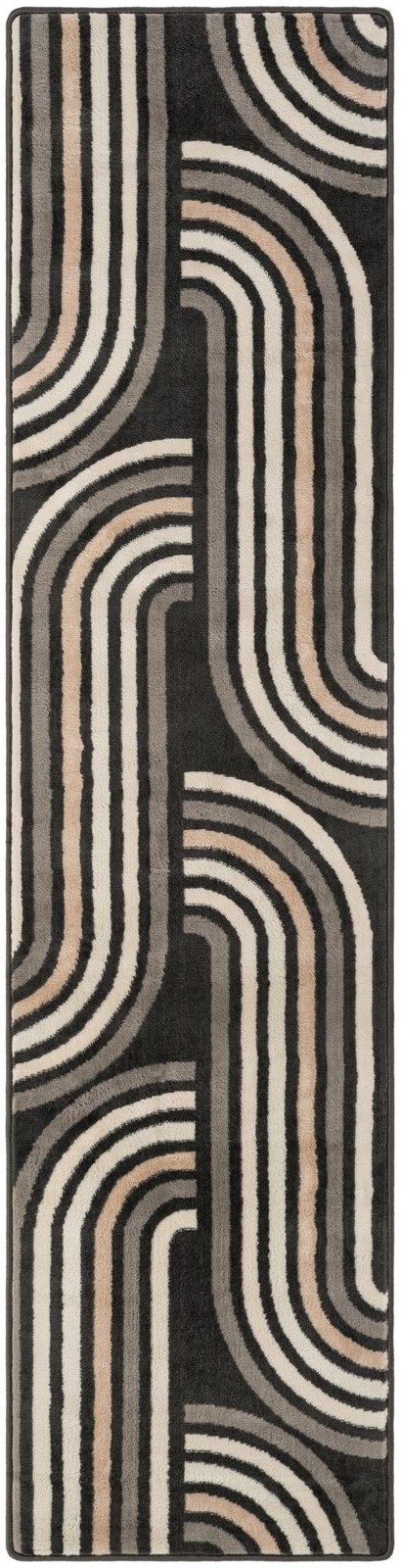 2' x 8' Parkes · Geometric arch rug, charcoal and beige