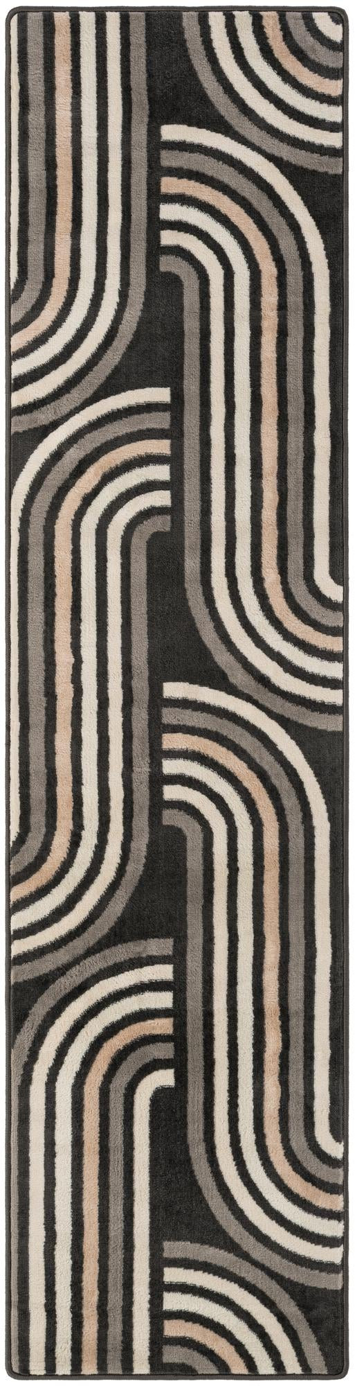2' x 8' Parkes · Geometric arch rug, charcoal and beige