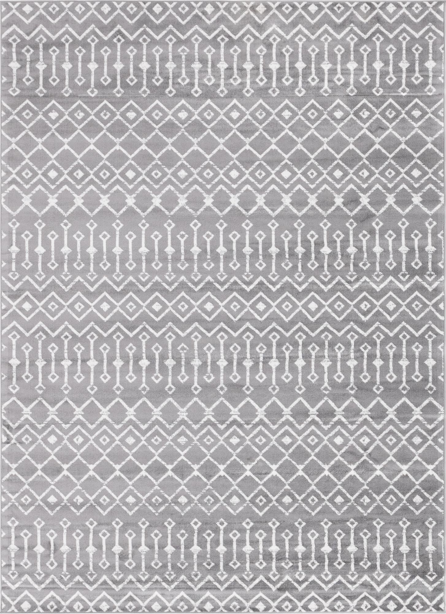 7' 10 x 11' Dudley · Geometric lattice rug, gray and ivory