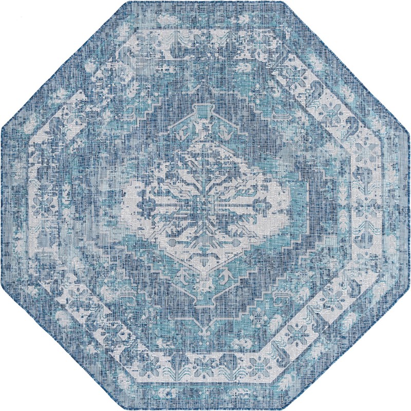 Wylie · Distressed medallion Outdoor Rug, shades of blue