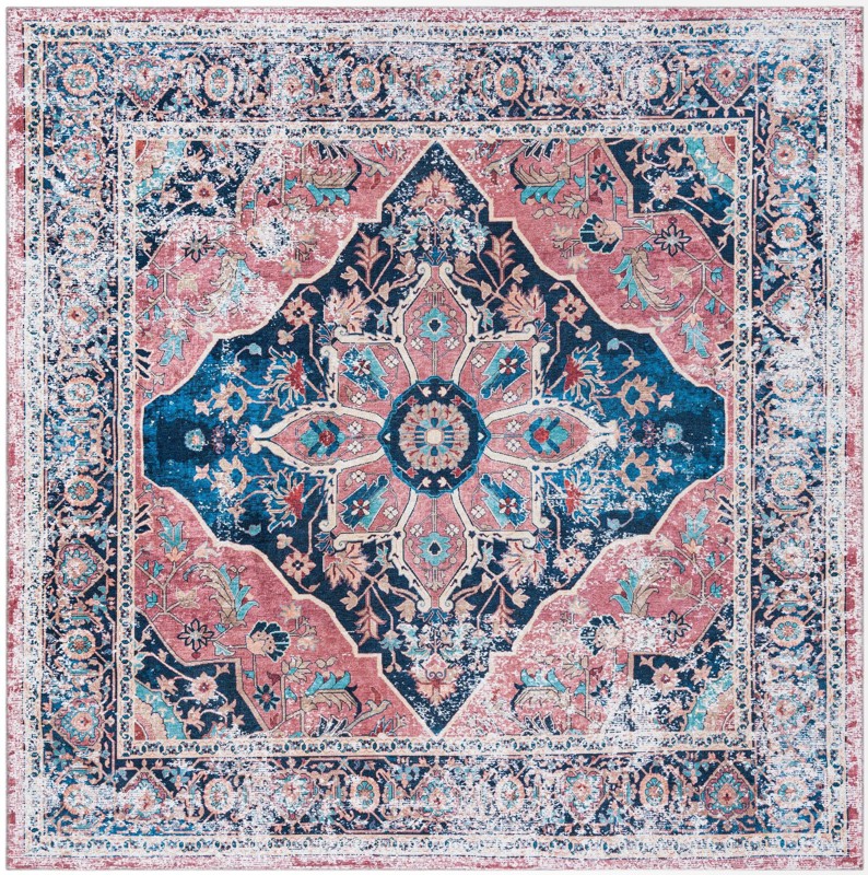 Abilene · Medallion Washable Rug, navy and pink