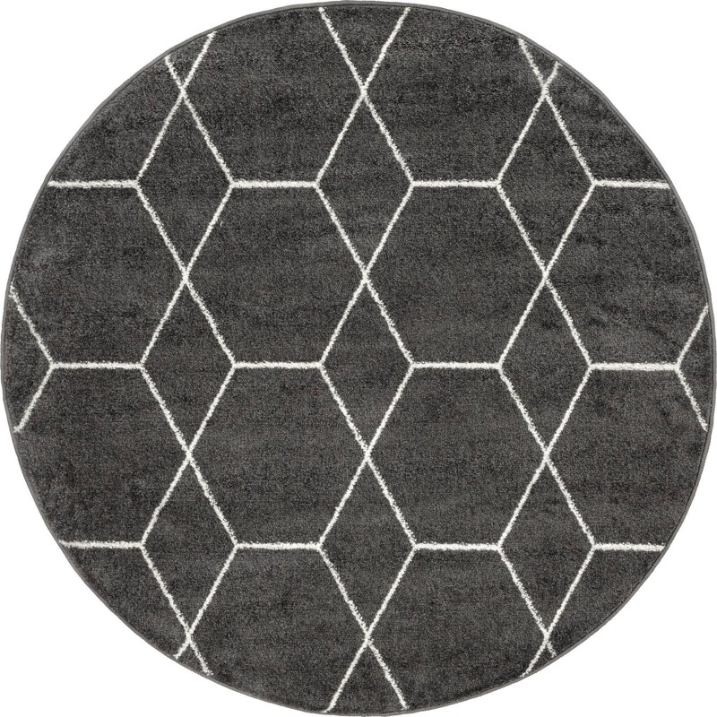 4' x 4' Galloway · Geometric lattice rug, gray and ivory