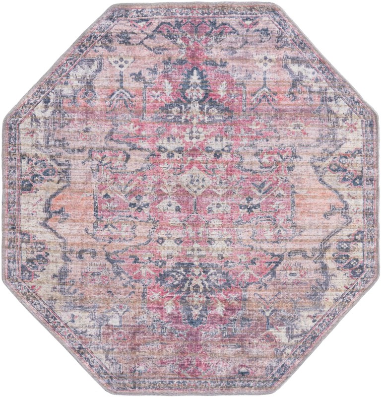 5' 3 x 5' 3 Medford · Distressed medallion Washable Rug, pink and gray