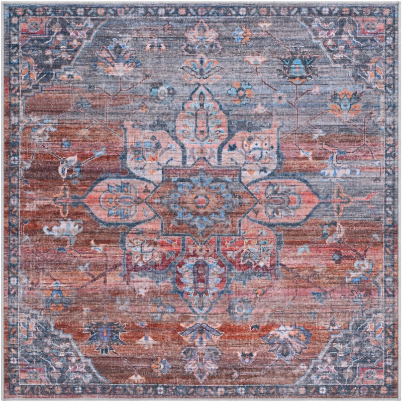 6' x 6' Sibley · Medallion rug, rust and denim blue