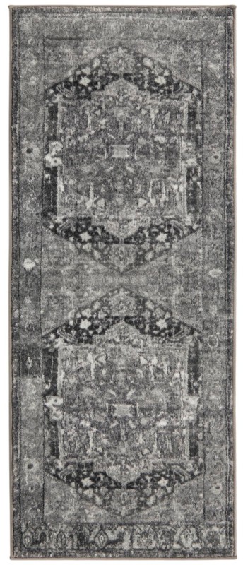Balmer · Distressed medallion rug, gray and black