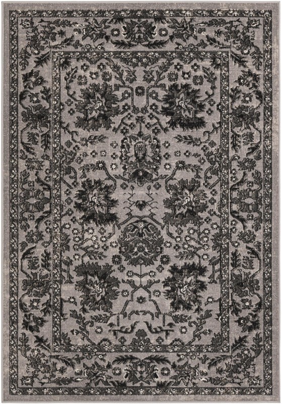 4' x 6' Channing · Distressed floral rug, gray and black