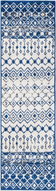 2' x 7' Vernon · Tribal geometric rug, blue and ivory