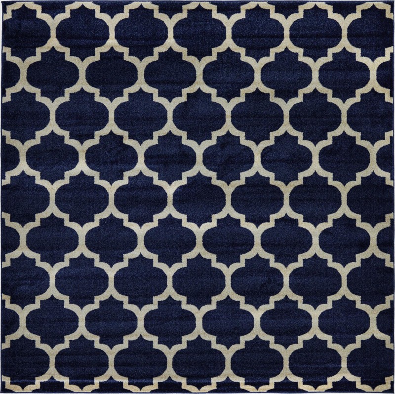 Arkwright · Geometric trellis rug, navy and ivory
