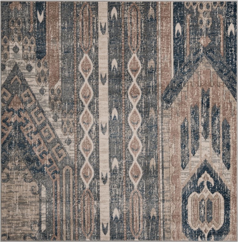 6' x 6' Cardinal · Tribal striped rug, navy and beige