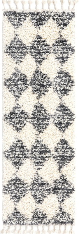 2' x 6' Newton · Diamond Shag Rug, white and gray