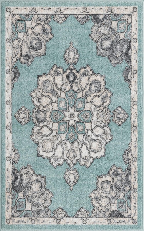 3' 3 x 5' 3 Nettle · Border rug, aqua