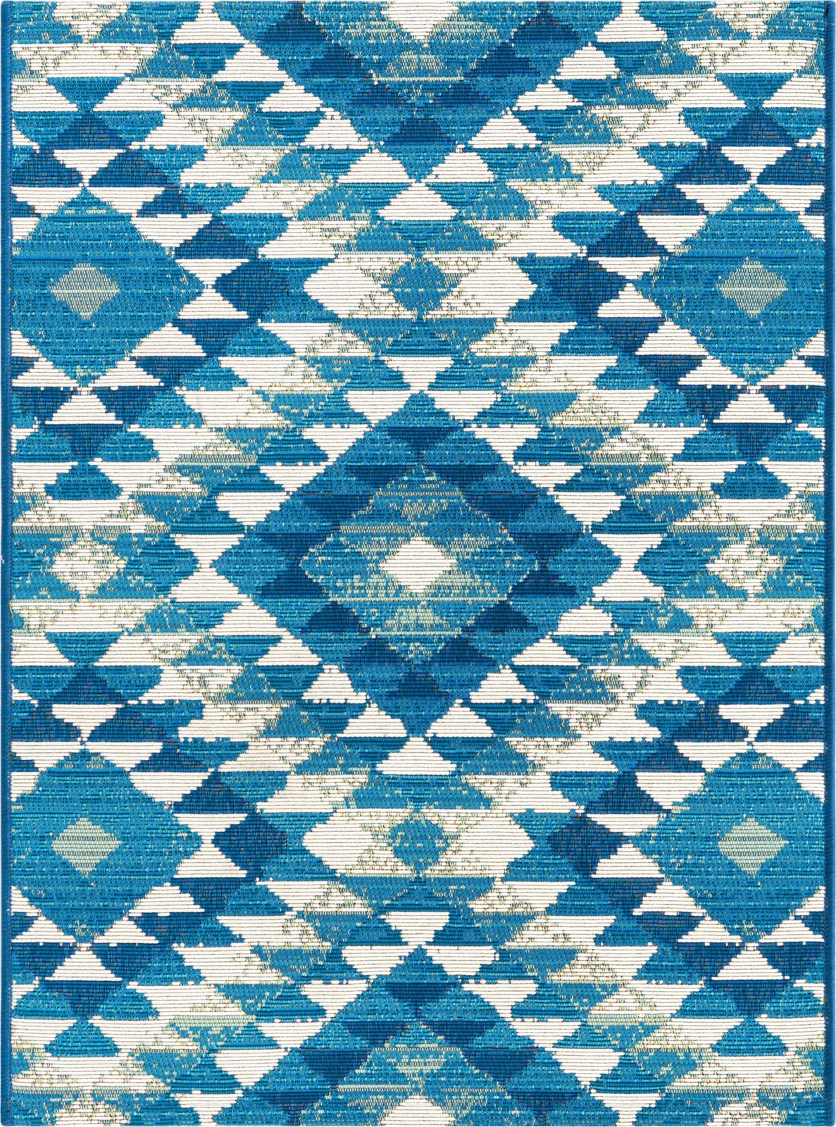 2' x 3' Lomax · Geometric diamond Outdoor Rug, blue and ivory