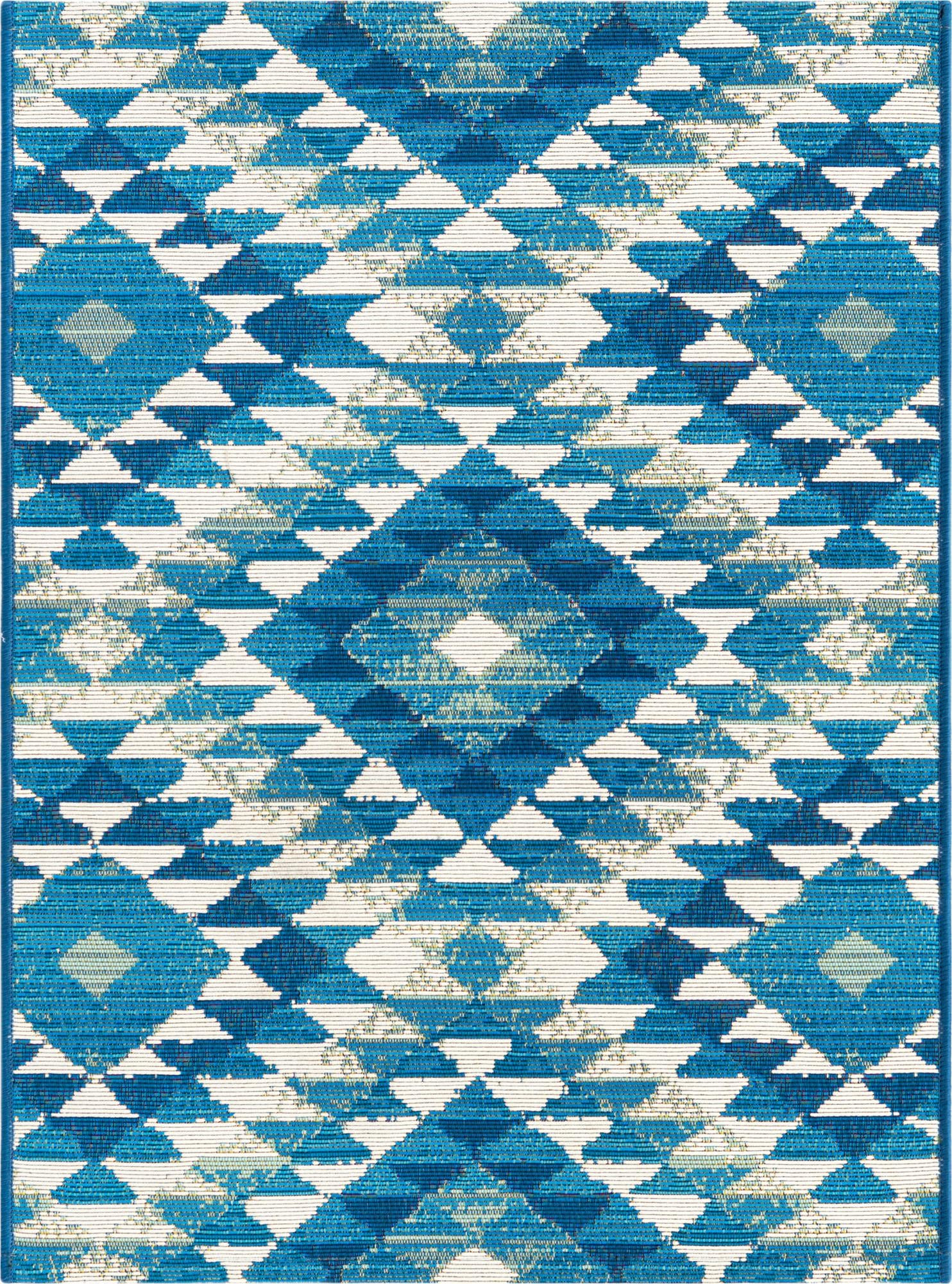 2' x 3' Lomax · Geometric diamond Outdoor Rug, blue and ivory