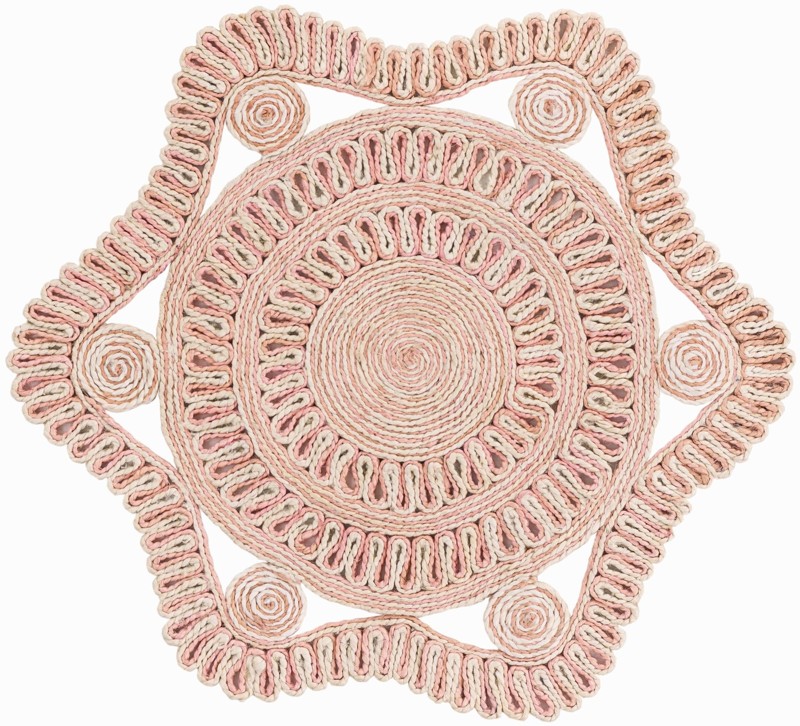 3' 1 x 3' 1 Yardley · Border Braided Jute Rug, pink and white