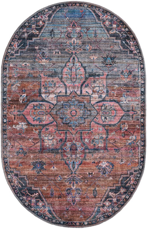 4' x 6' Sibley · Medallion Washable Rug, rust and denim blue