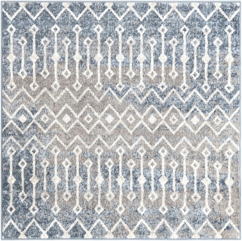 Eugene · Geometric trellis rug, blue and ivory