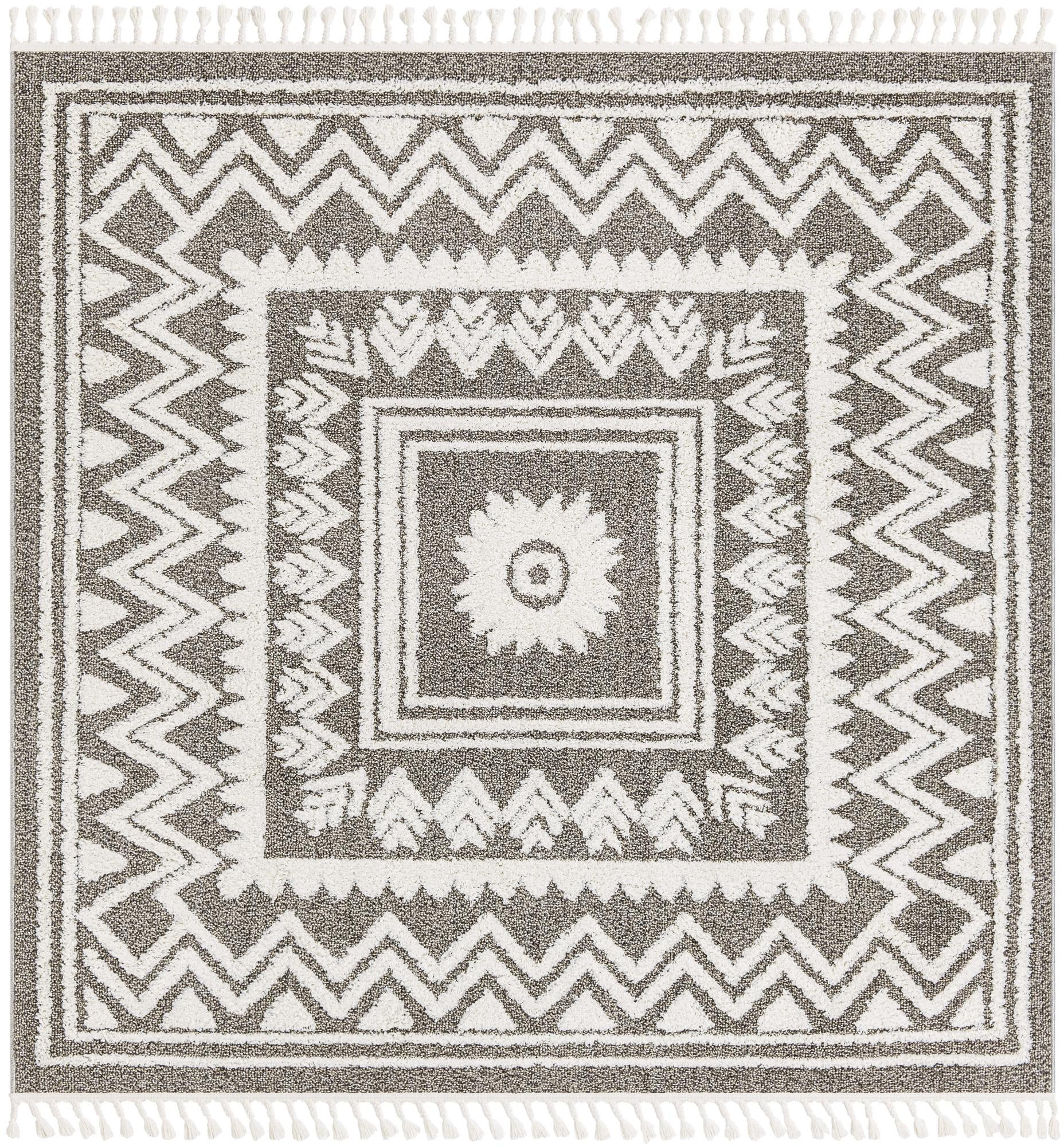 7' 10 x 7' 10 Carlin · Border rug, gray