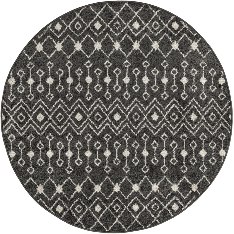 5' 3 x 5' 3 Boswell · Geometric tribal rug, dark gray and ivory
