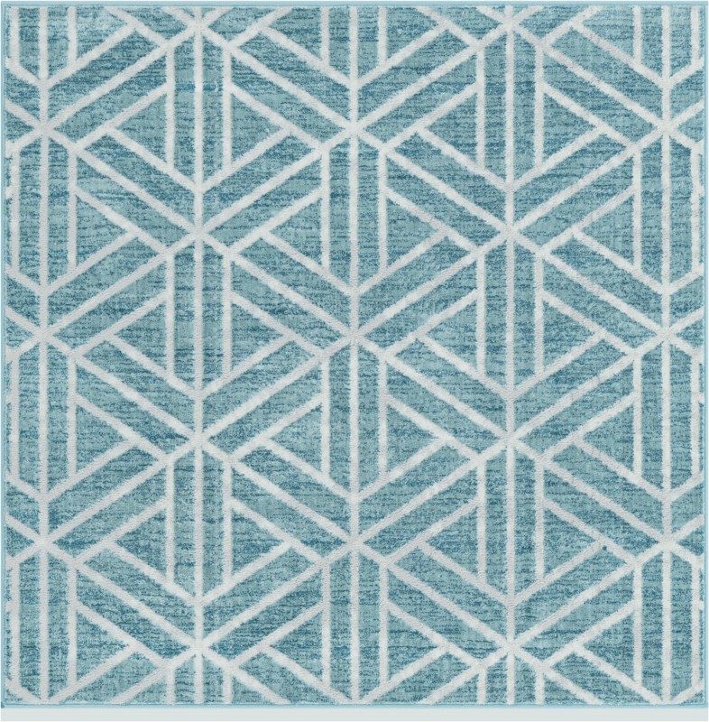 5' 3 x 5' 3 Norwood · Geometric trellis rug, blue and ivory