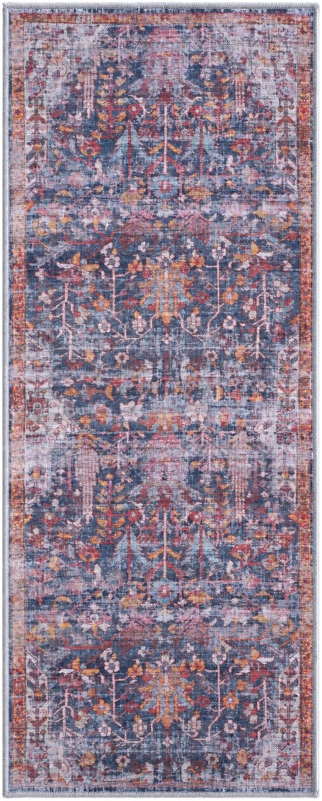 2' x 5' Massey · Distressed floral rug, navy and rust